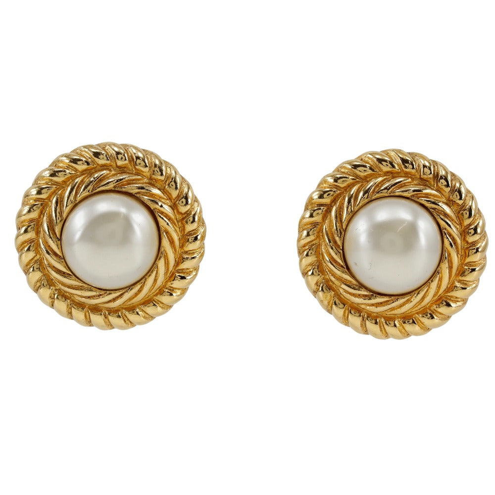 Chanel Gold Plated Faux Pearl Earrings