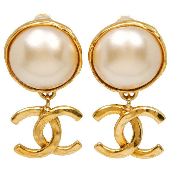 Chanel Coco Mark Pearl Clip Earrings