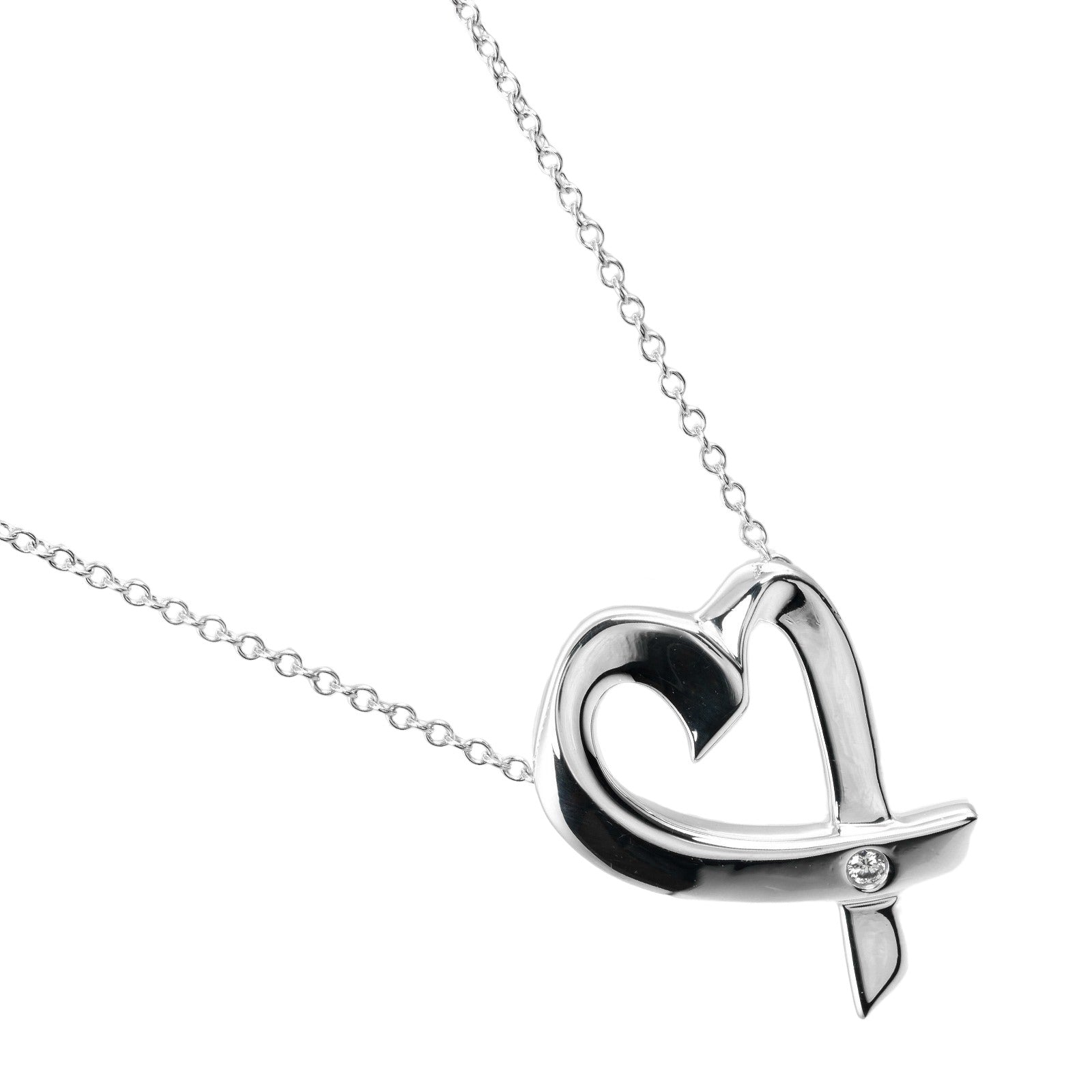 Tiffany & Co Loving Heart Diamond Pendant Necklace Metal Necklace in Excellent condition
