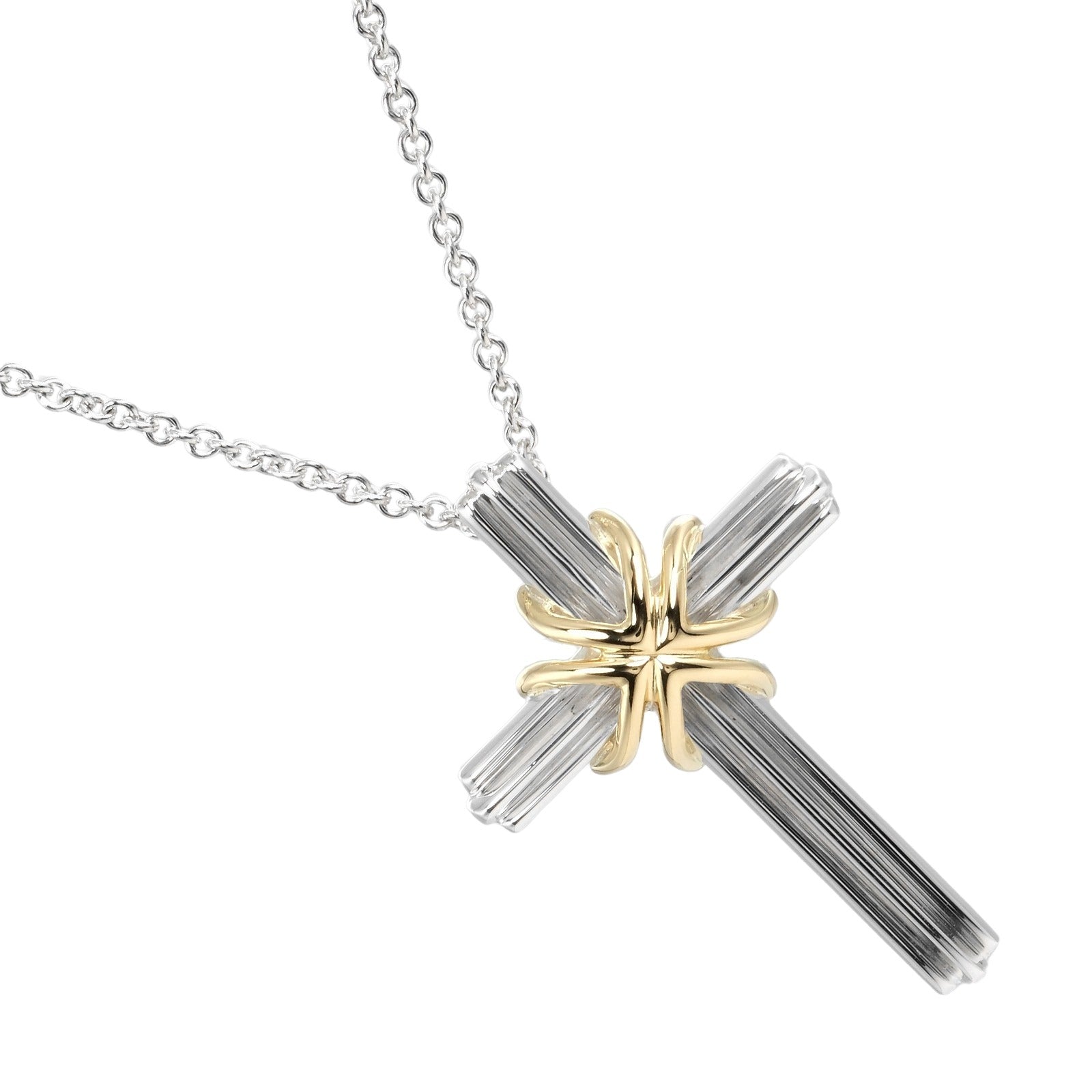 Tiffany & Co 18k Gold Signature Cross Pendant Necklace Metal Necklace in Excellent condition