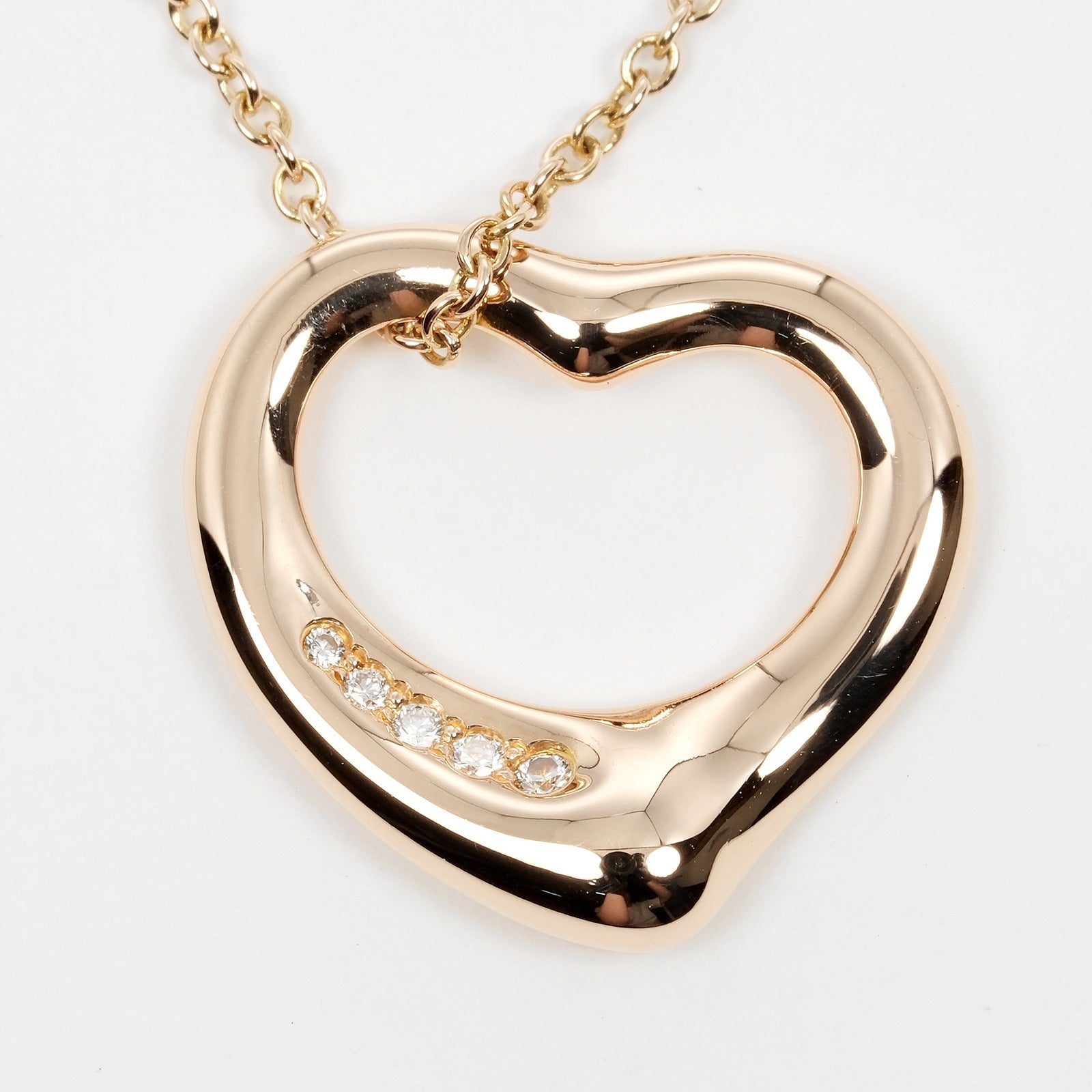 Tiffany & Co Open Heart Necklace K18 Pink Gold 5P Diamond