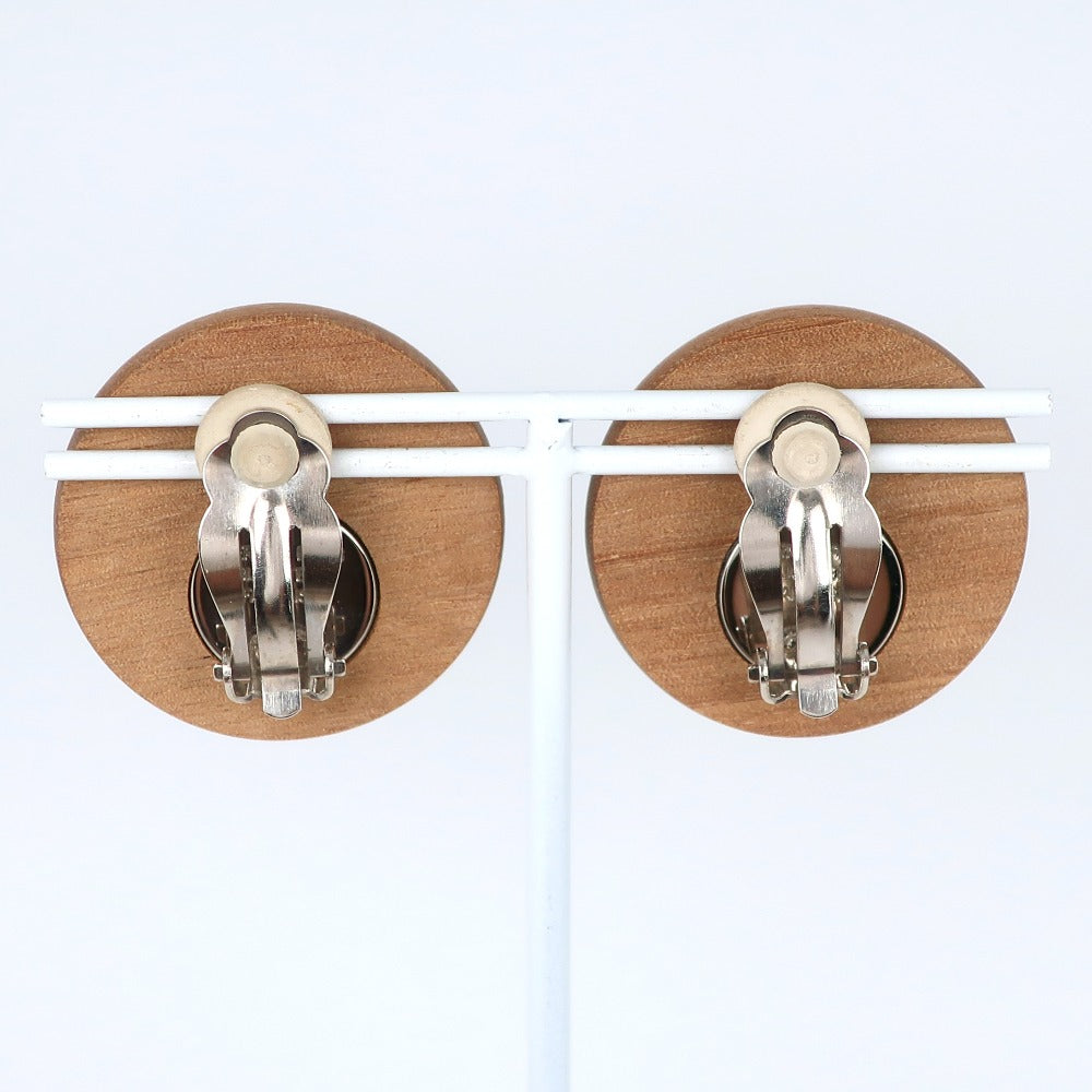 Hermes Wood Metal Earrings Silver