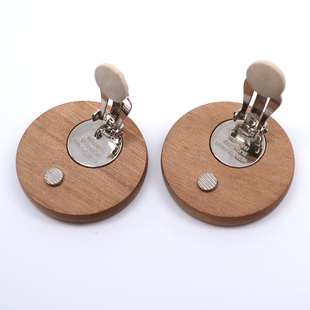 Hermes Wood Metal Earrings Silver