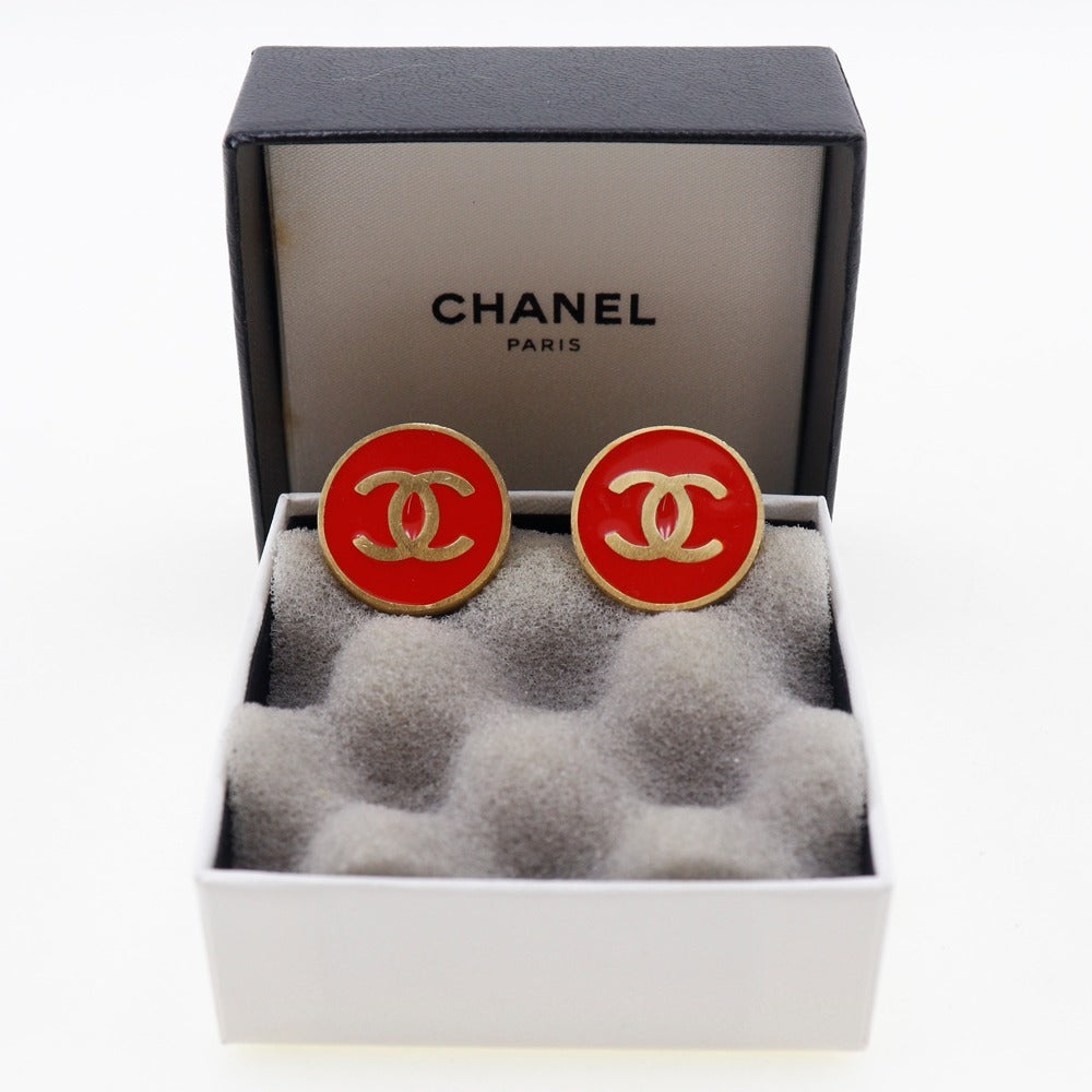 Chanel Gold Plated Red Earrings