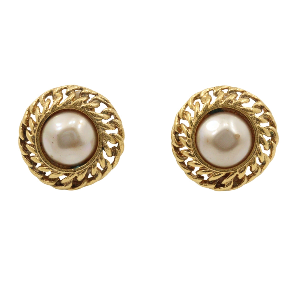 Chanel Gold Plated Faux Pearl Earrings