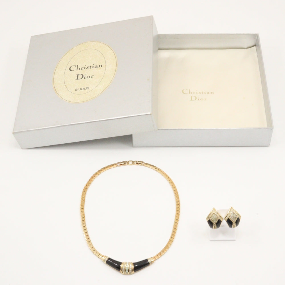 Dior Gold Plated Rhinestone Earrings Necklace Set