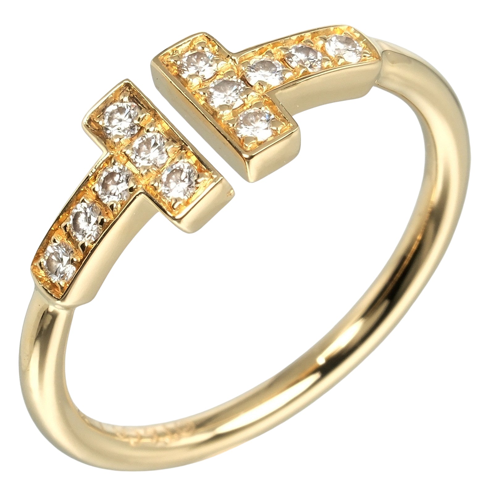 Tiffany & Co T Wire Ring K18 Yellow Gold Diamond