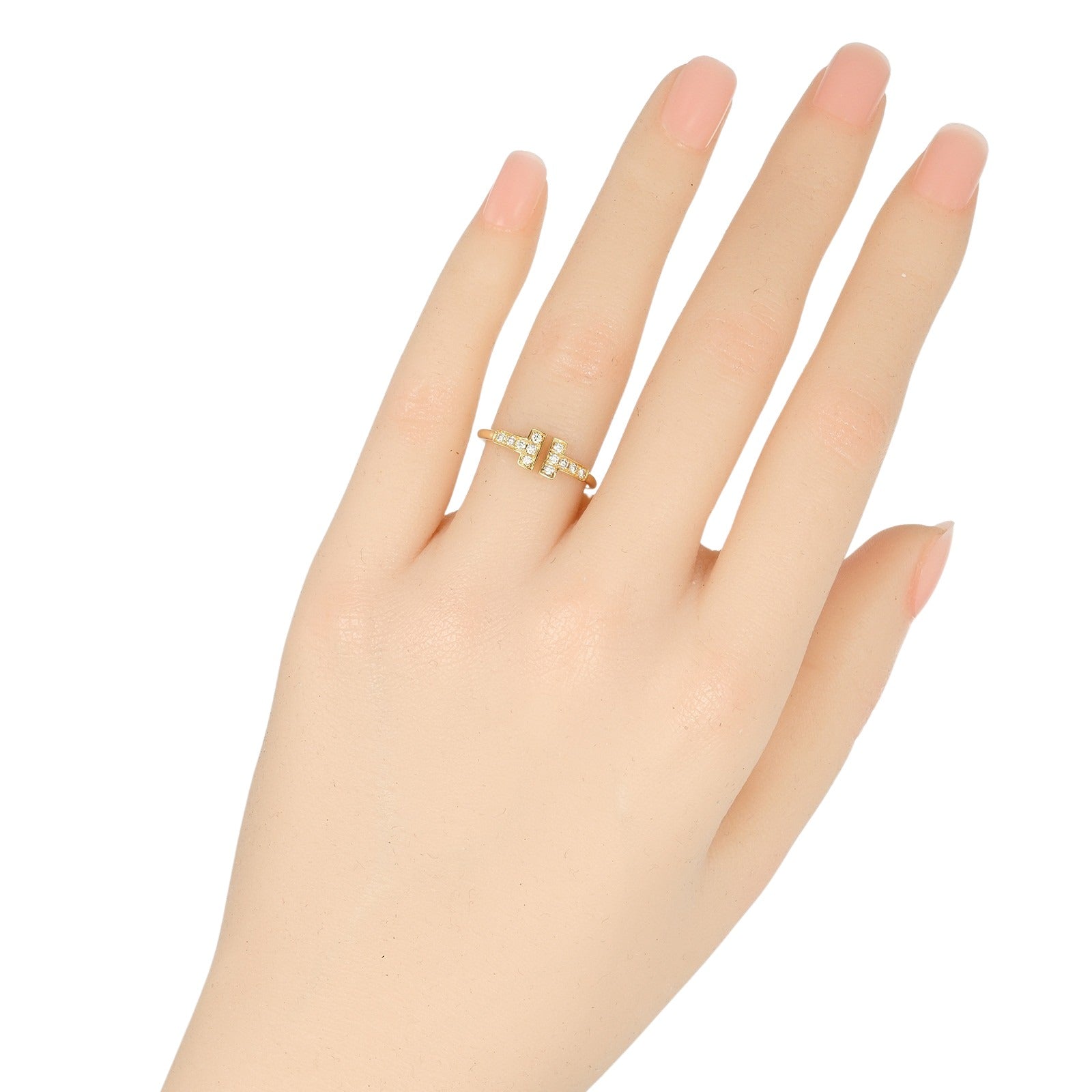 Tiffany & Co T Wire Ring K18 Yellow Gold Diamond