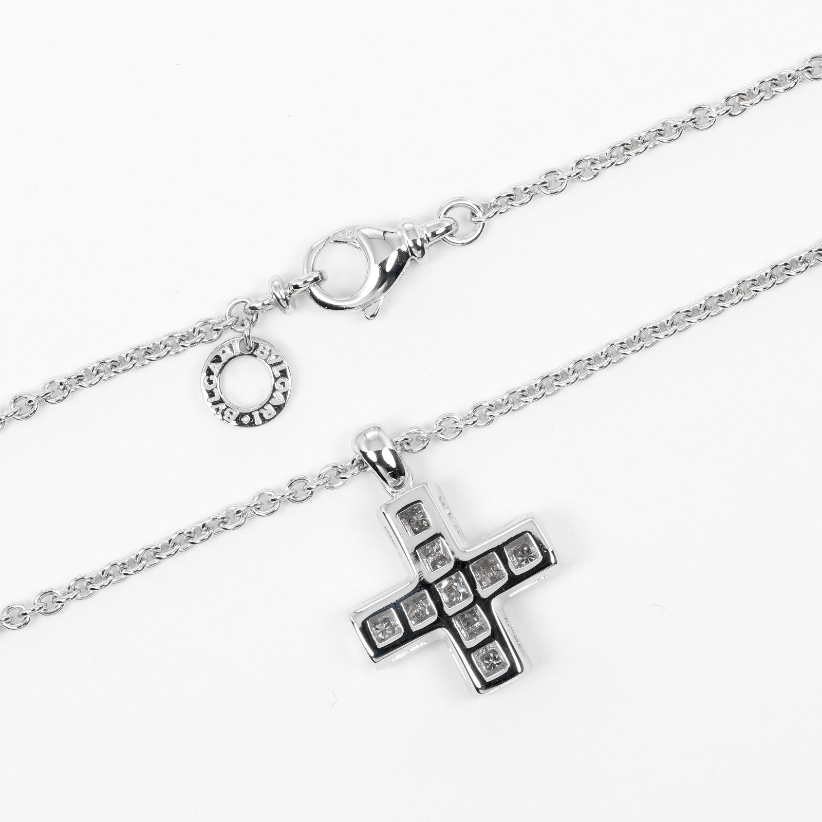 Bvlgari K18 White Gold Greek Cross Necklace