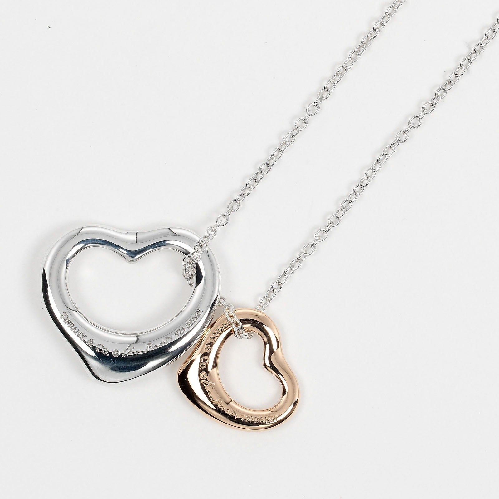 Tiffany & Co Silver 925/K18 Pink Gold Double Open Heart Necklace