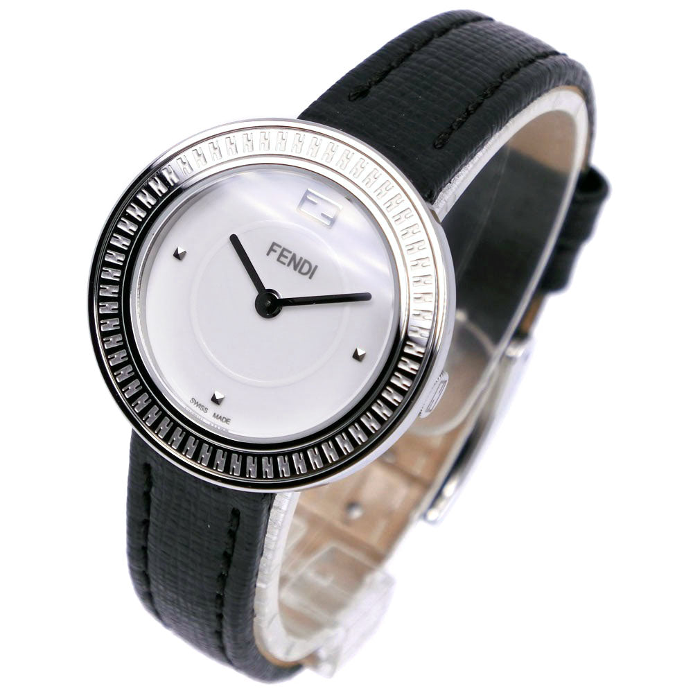 Fendi My Way Ladies Wristwatch, Black, Stainless Steel & Leather, Swiss Made, Quartz, White Dial, 35000S【Used】A-Rank 35000S