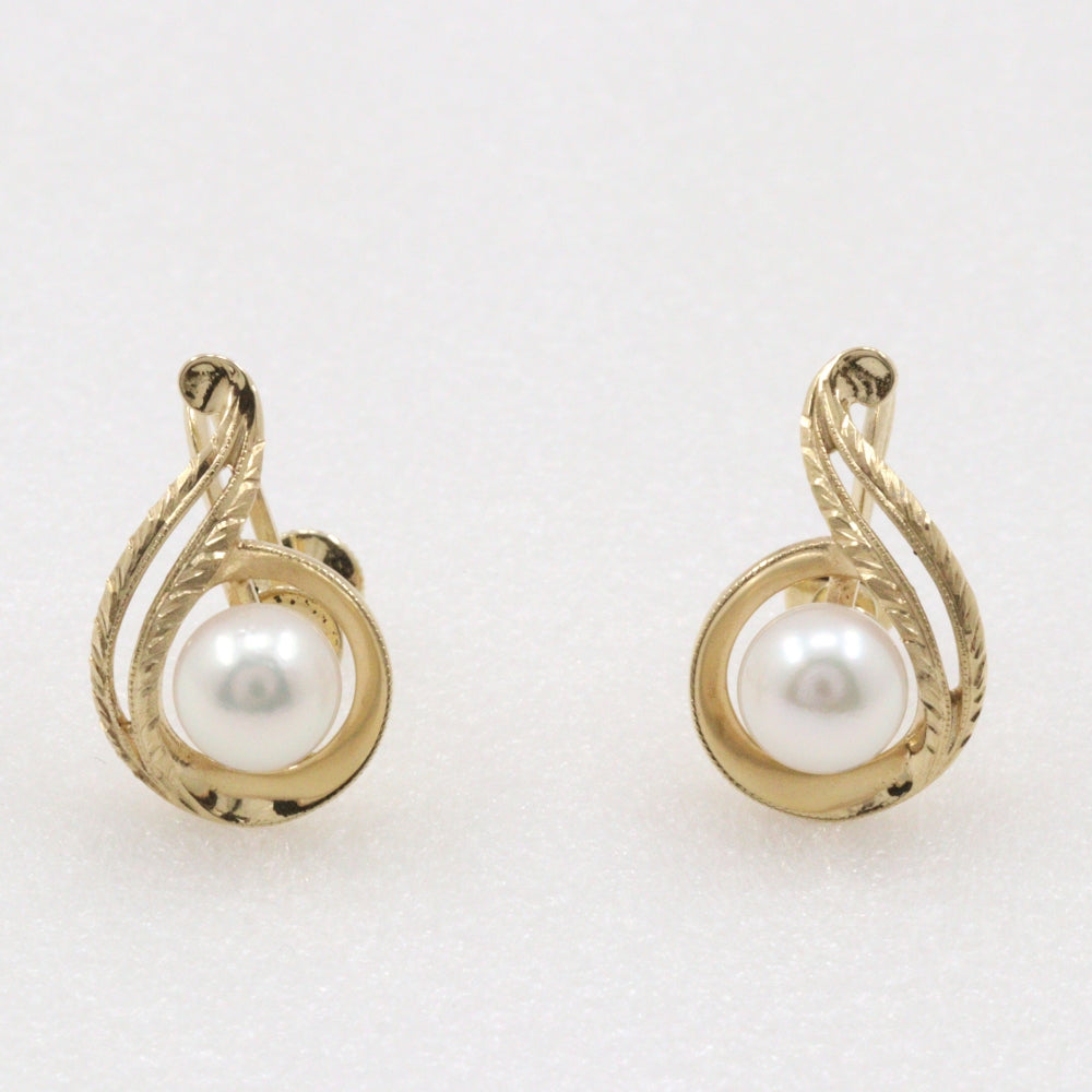 Mikimoto Pearl Earrings K14 Yellow Gold