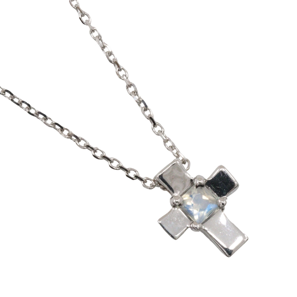 K18 White Gold Moonstone Cross Necklace