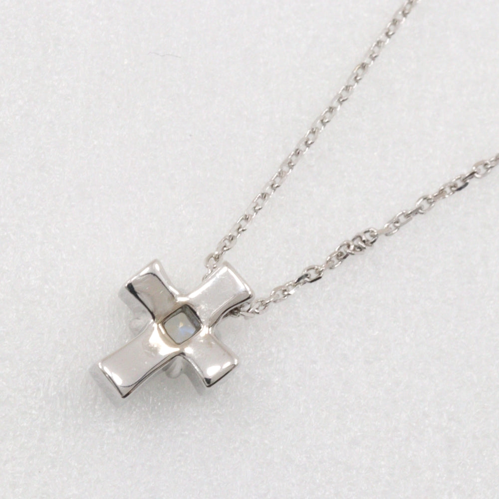 K18 White Gold Moonstone Cross Necklace