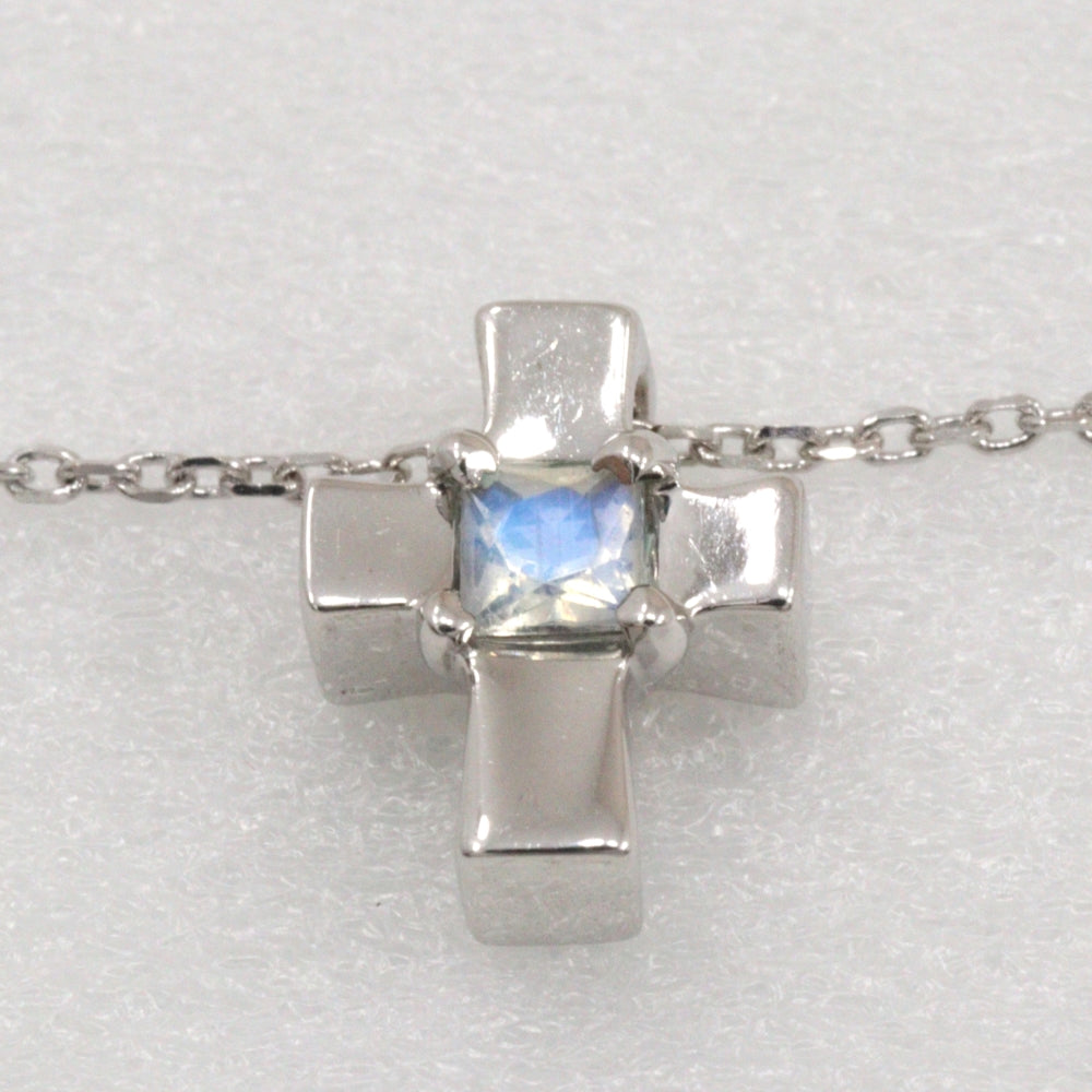 K18 White Gold Moonstone Cross Necklace