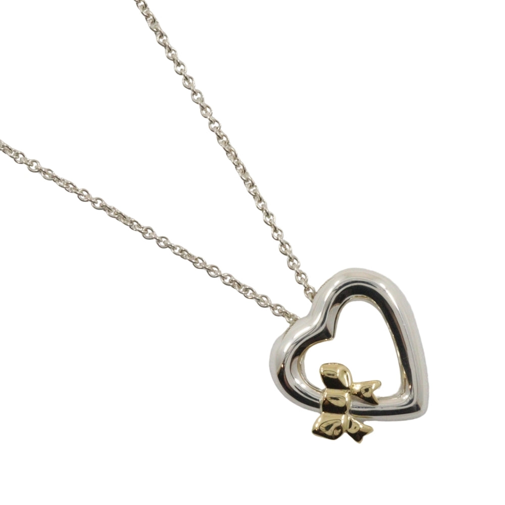 Tiffany Heart Ribbon Necklace Silver 925 K18 Gold