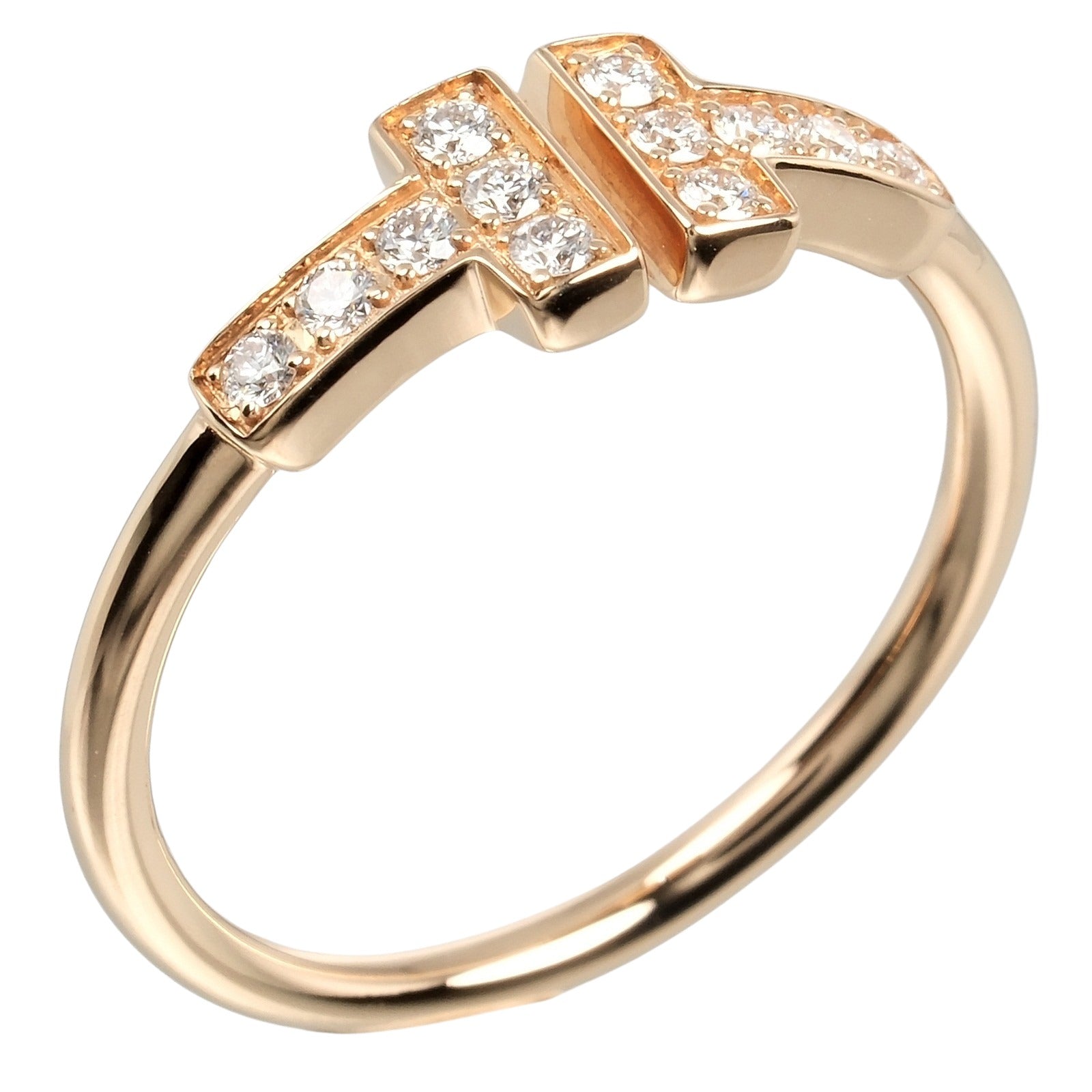 Tiffany & Co T Wire Ring K18 Pink Gold Diamond