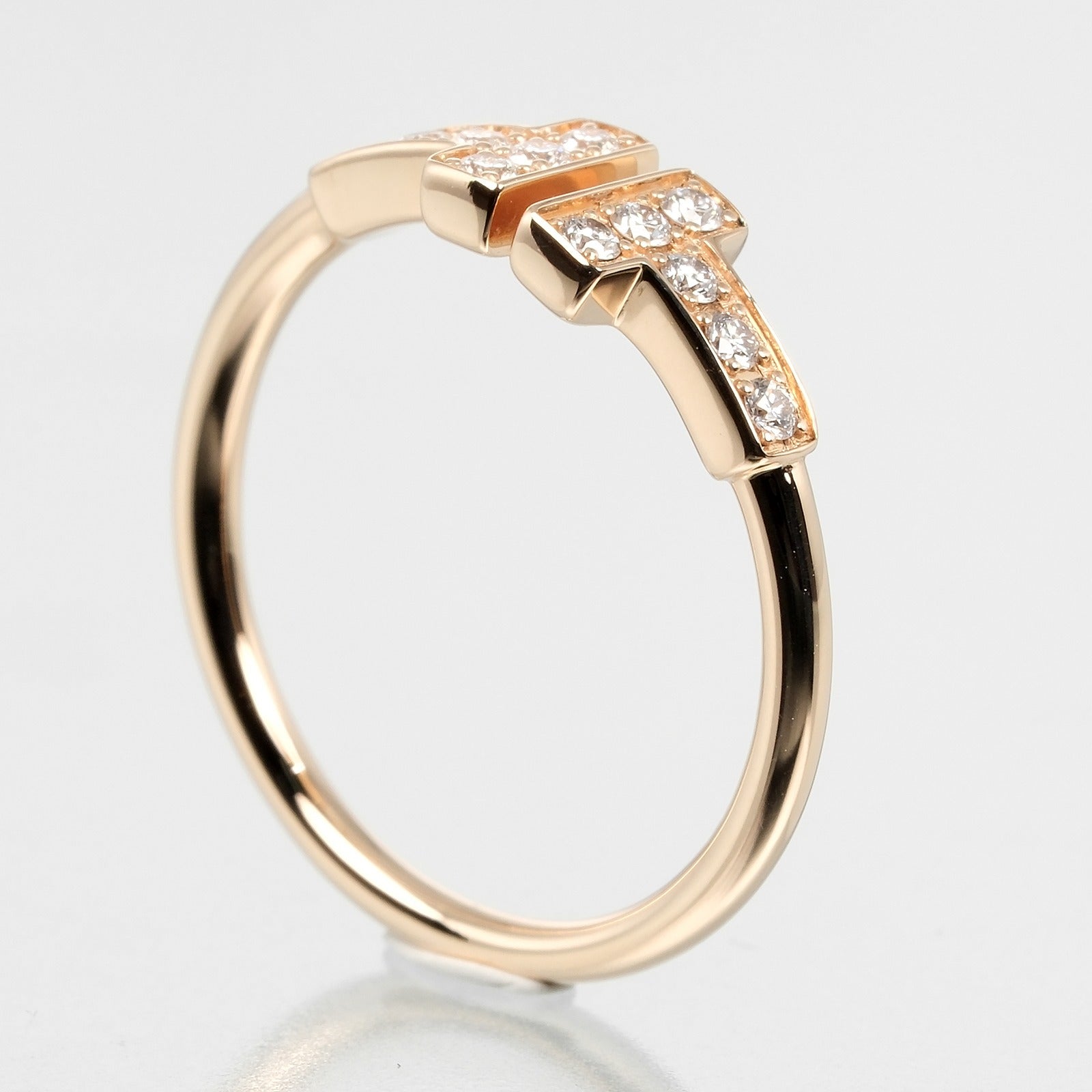 Tiffany & Co T Wire Ring K18 Pink Gold Diamond