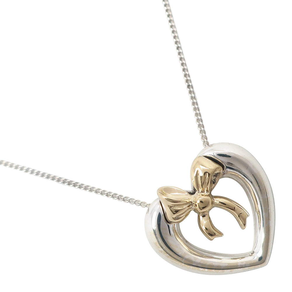 Tiffany Heart Ribbon Necklace Silver 925 K18 Gold