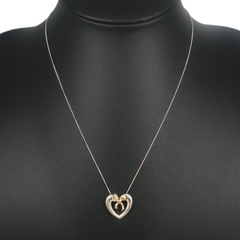 Tiffany Heart Ribbon Necklace Silver 925 K18 Gold