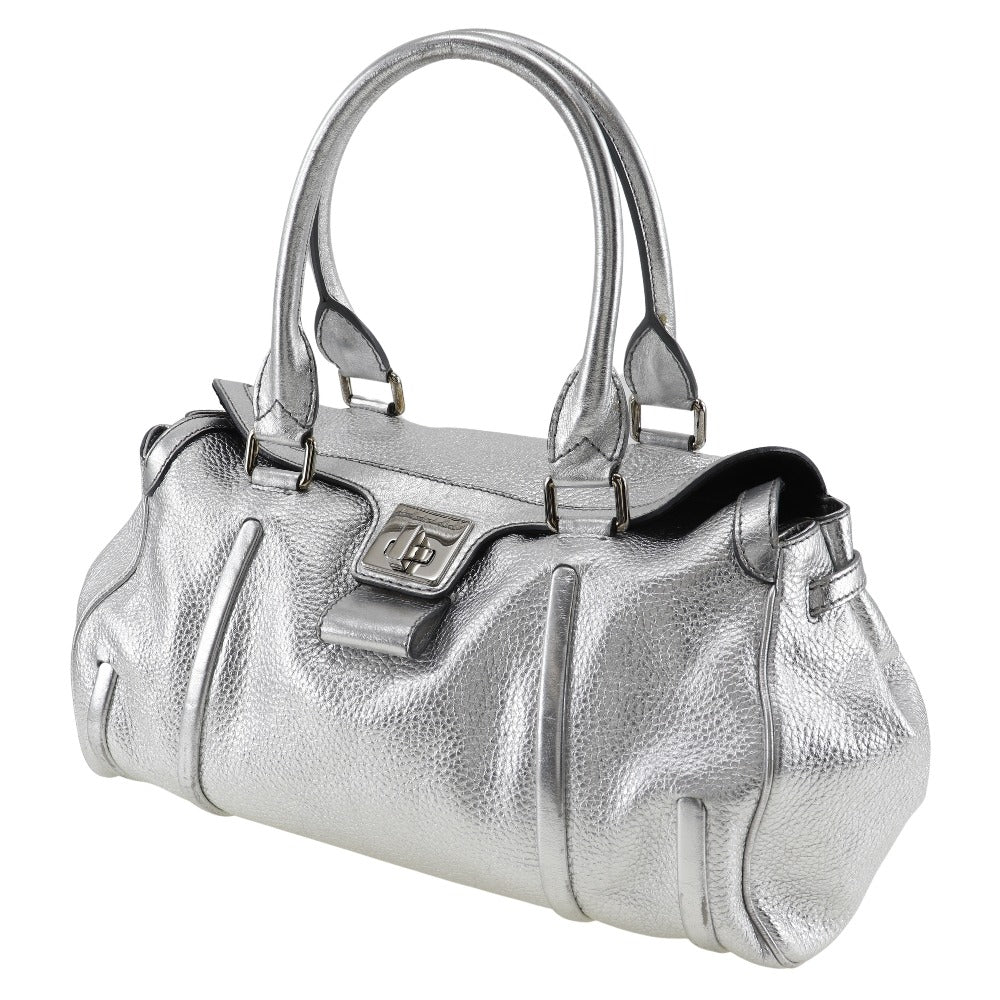 Celine Logo Plate Calf Handbag Silver