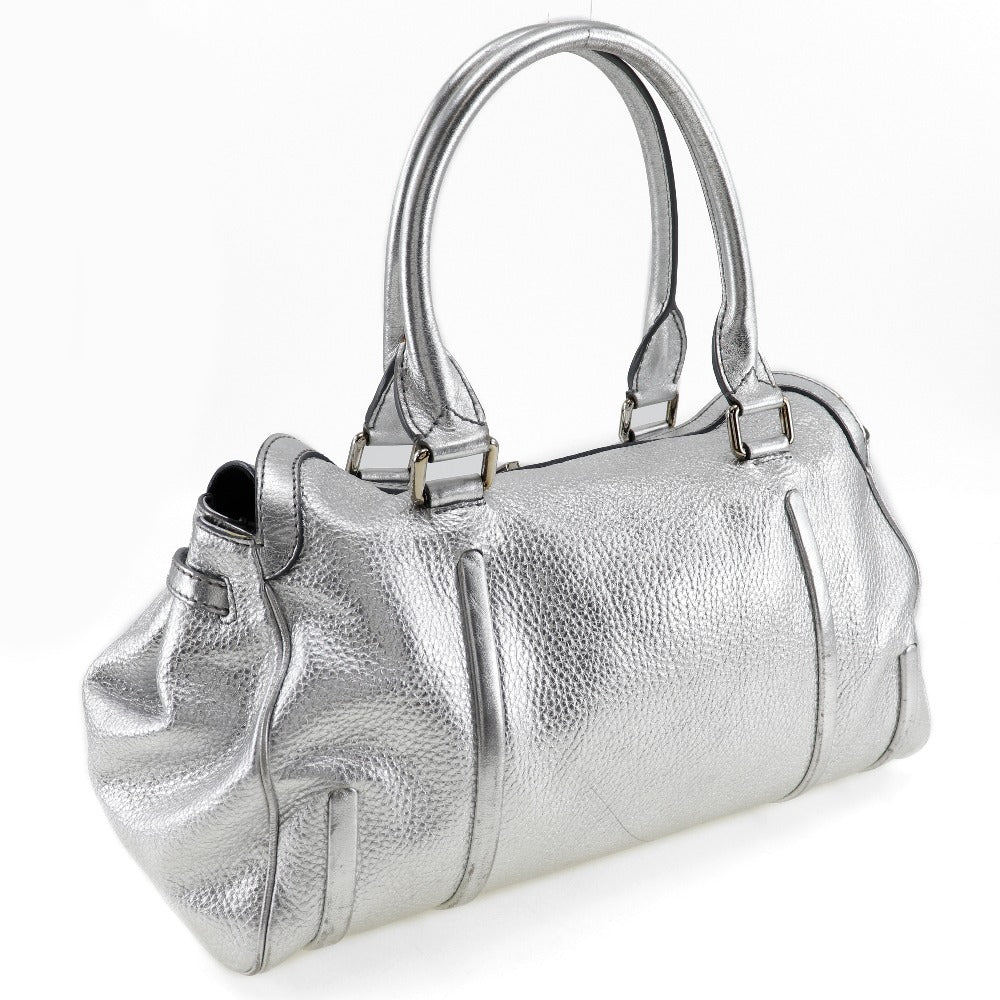 Celine Logo Plate Calf Handbag Silver