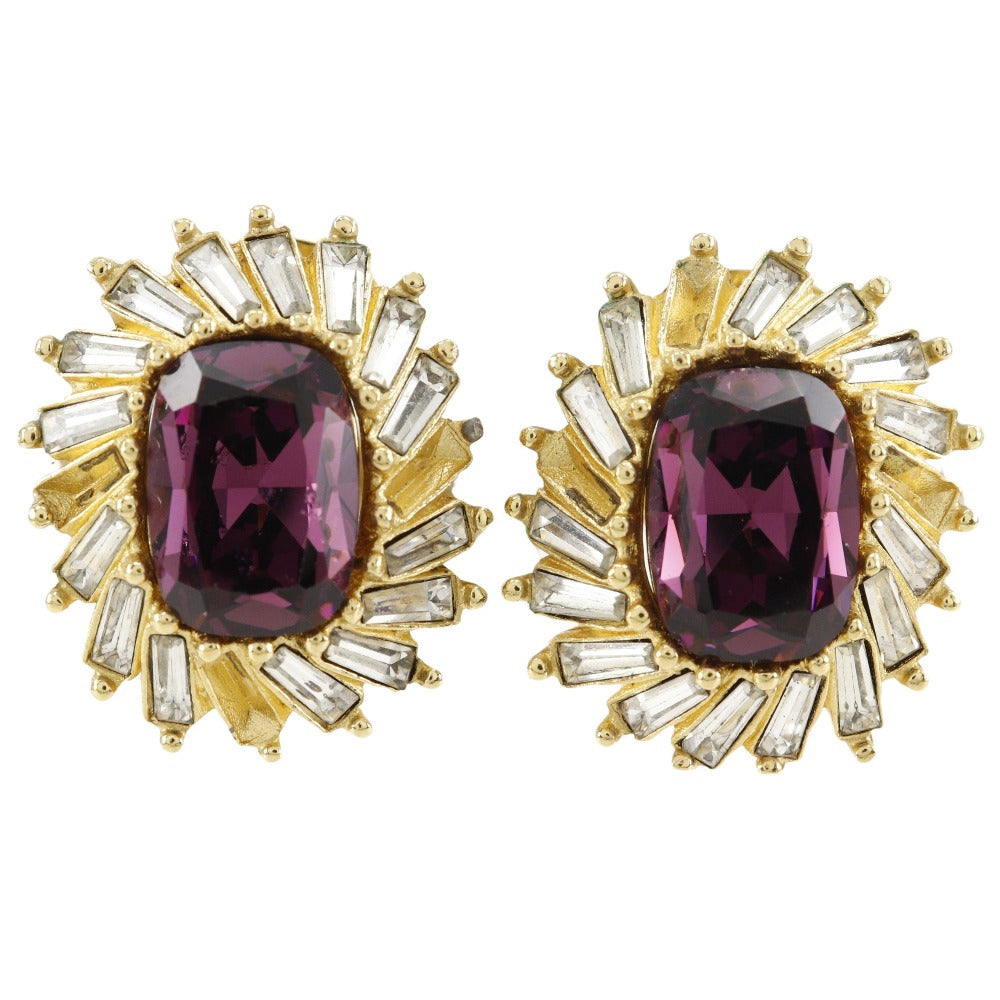 Dior Ruby Crystal Clip On Earrings  Metal Earrings in Good Condition