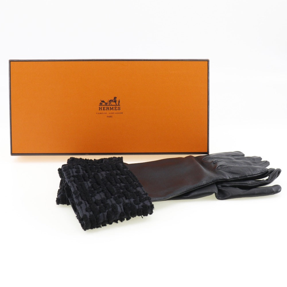 Hermes Lambskin Satin Gloves Black