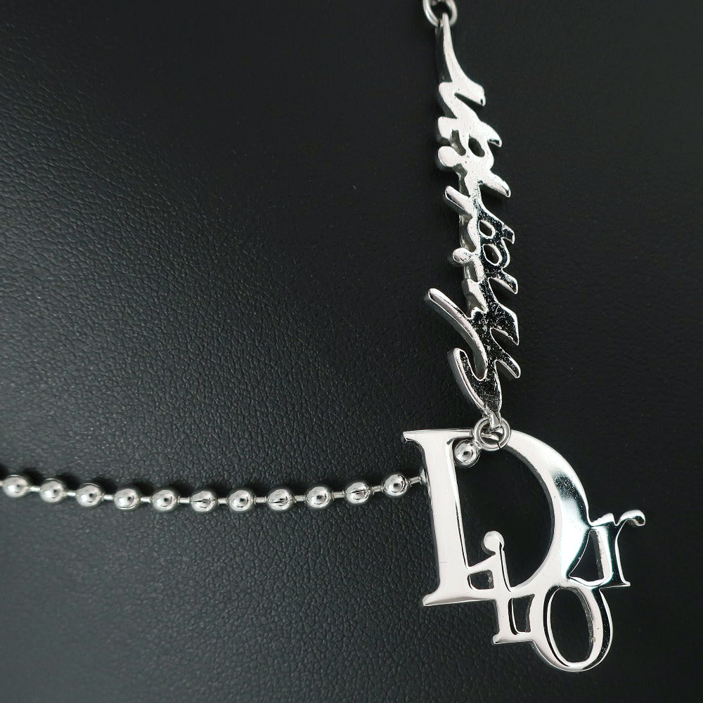 Dior Logo Necklace Metal Faux Pearl Silver