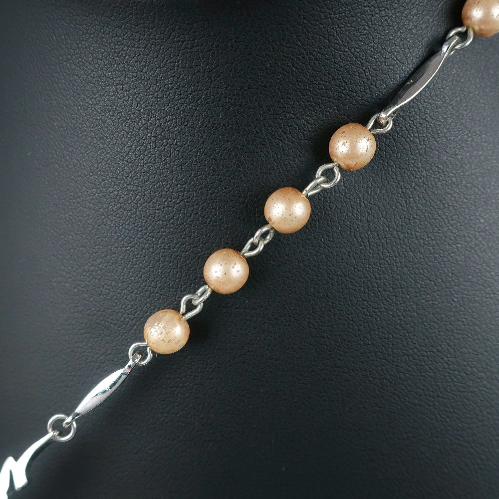 Dior Logo Necklace Metal Faux Pearl Silver