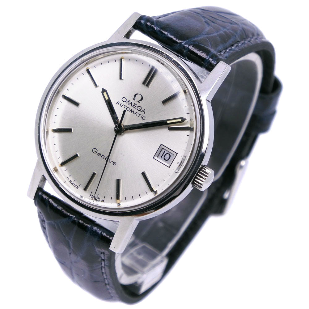 OMEGA Geneva Automatic Men's Wristwatch - Stainless Steel and Leather, Swiss Made, Black with Silver Dial