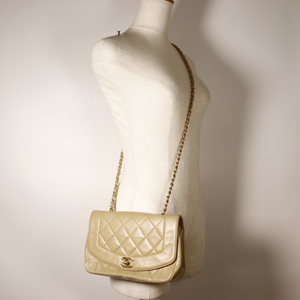 Chanel Diana Lambskin Shoulder Bag Beige