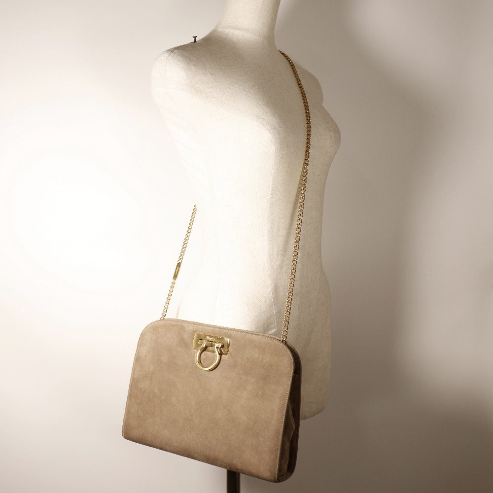 Salvatore Ferragamo Gancini Suede Crossbody Bag Suede Crossbody Bag P21-0587 in Very Good Condition