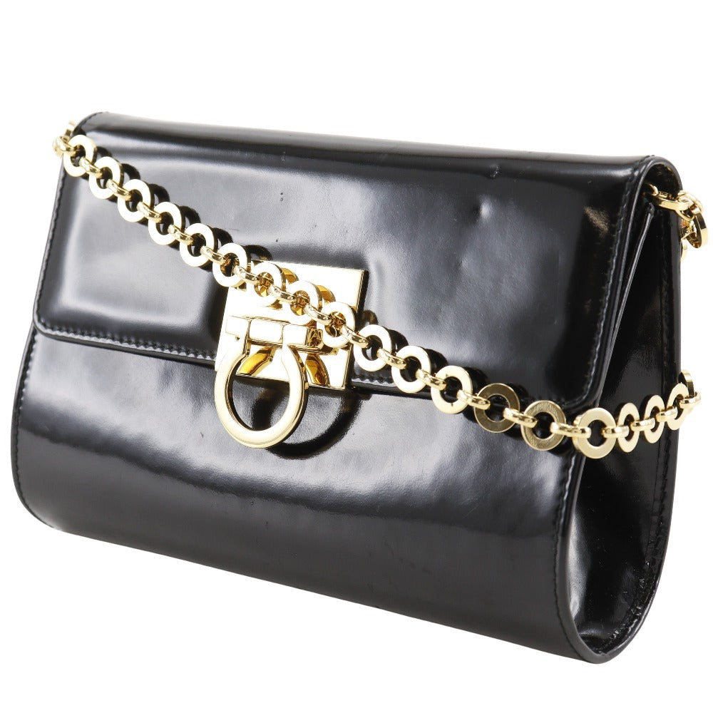 Salvatore Ferragamo Gancini Patent Leather Chain Crossbody Bag Enamel Crossbody Bag AQ-21 8752 in Very Good Condition