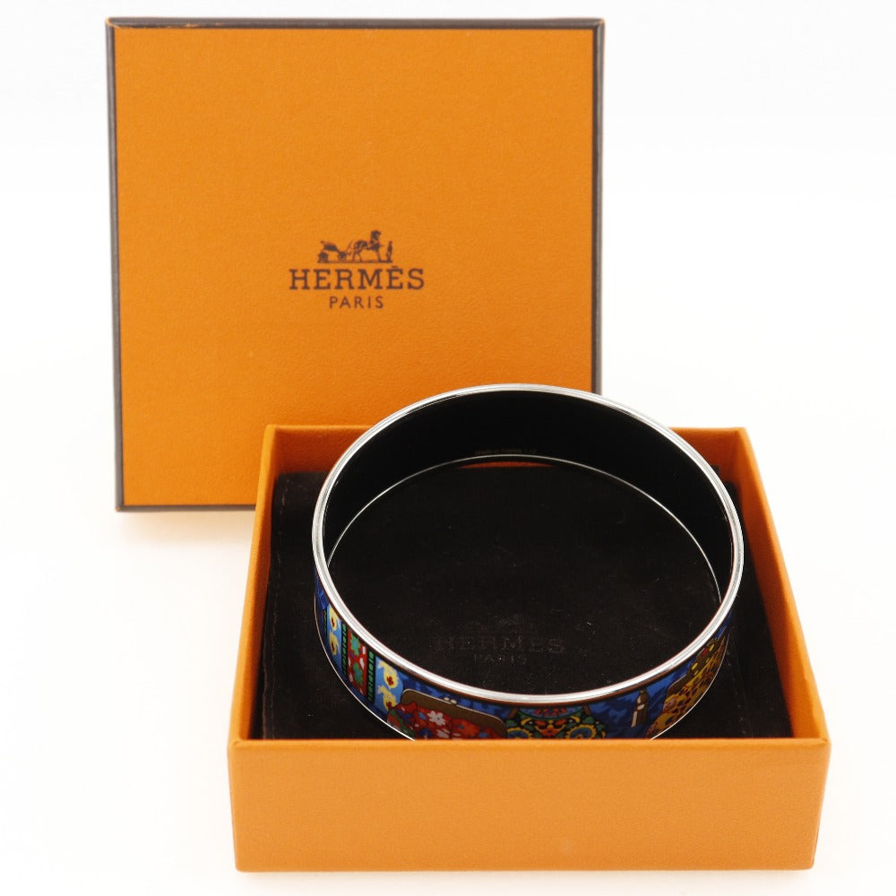 Hermes Enamel GM Bangle Silver Blue