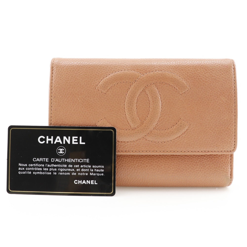 Chanel Caviar Skin Tri-Fold Wallet Pink