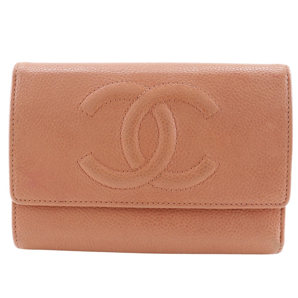 Chanel Caviar Skin Tri-Fold Wallet Pink