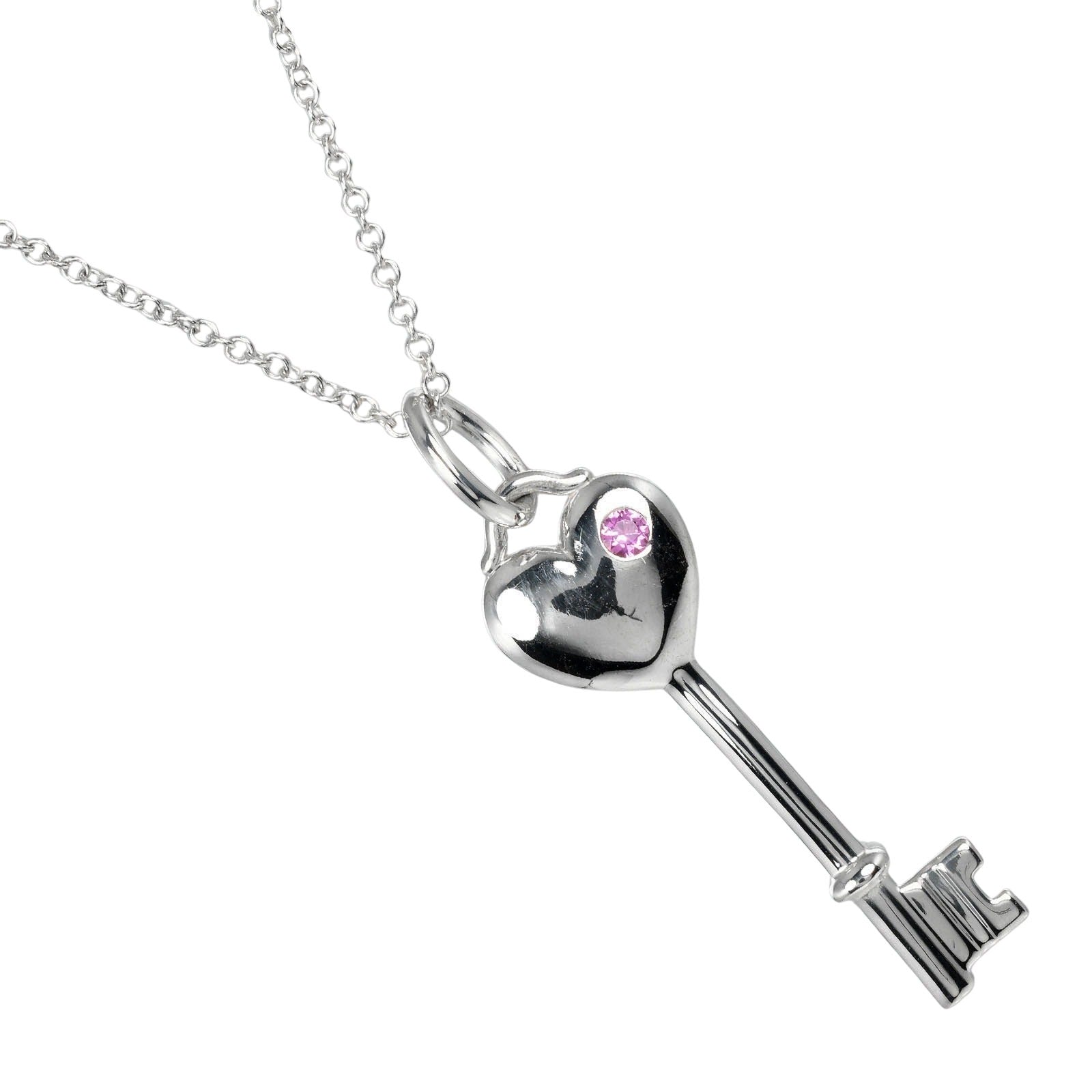 Tiffany & Co Silver 925 Pink Sapphire Heart Key Necklace