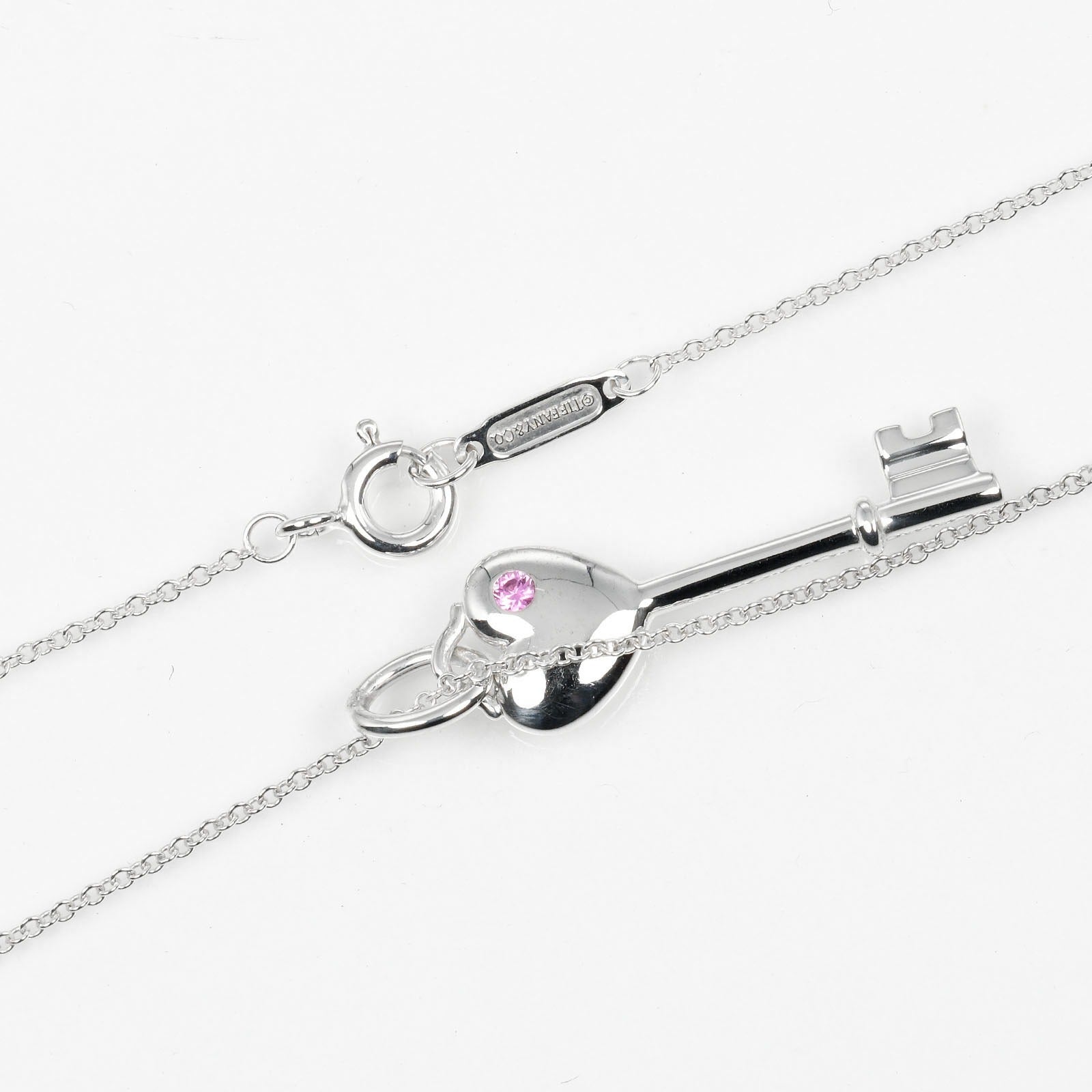 Tiffany & Co Silver 925 Pink Sapphire Heart Key Necklace