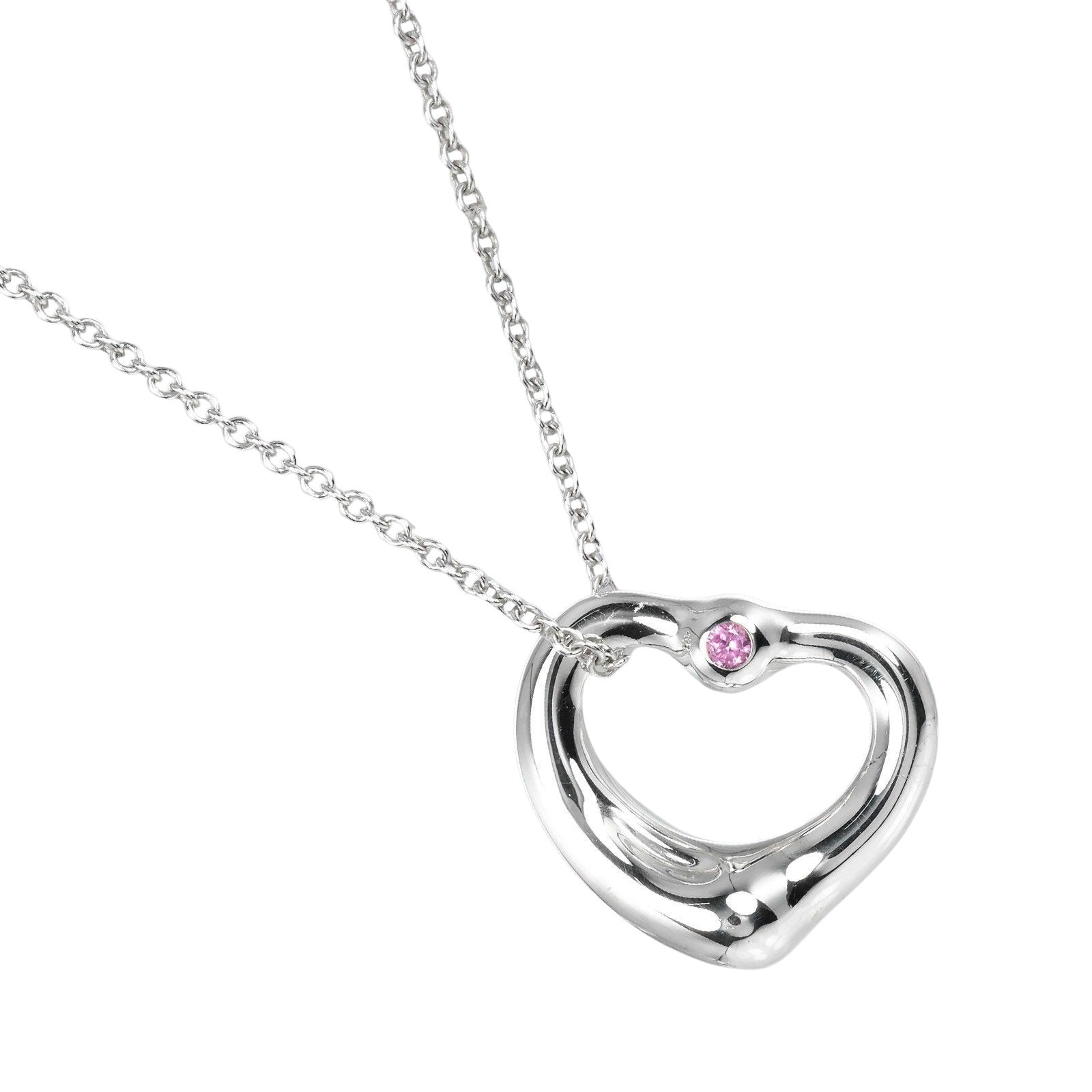 Tiffany & Co Silver 925 Pink Sapphire Open Heart Necklace