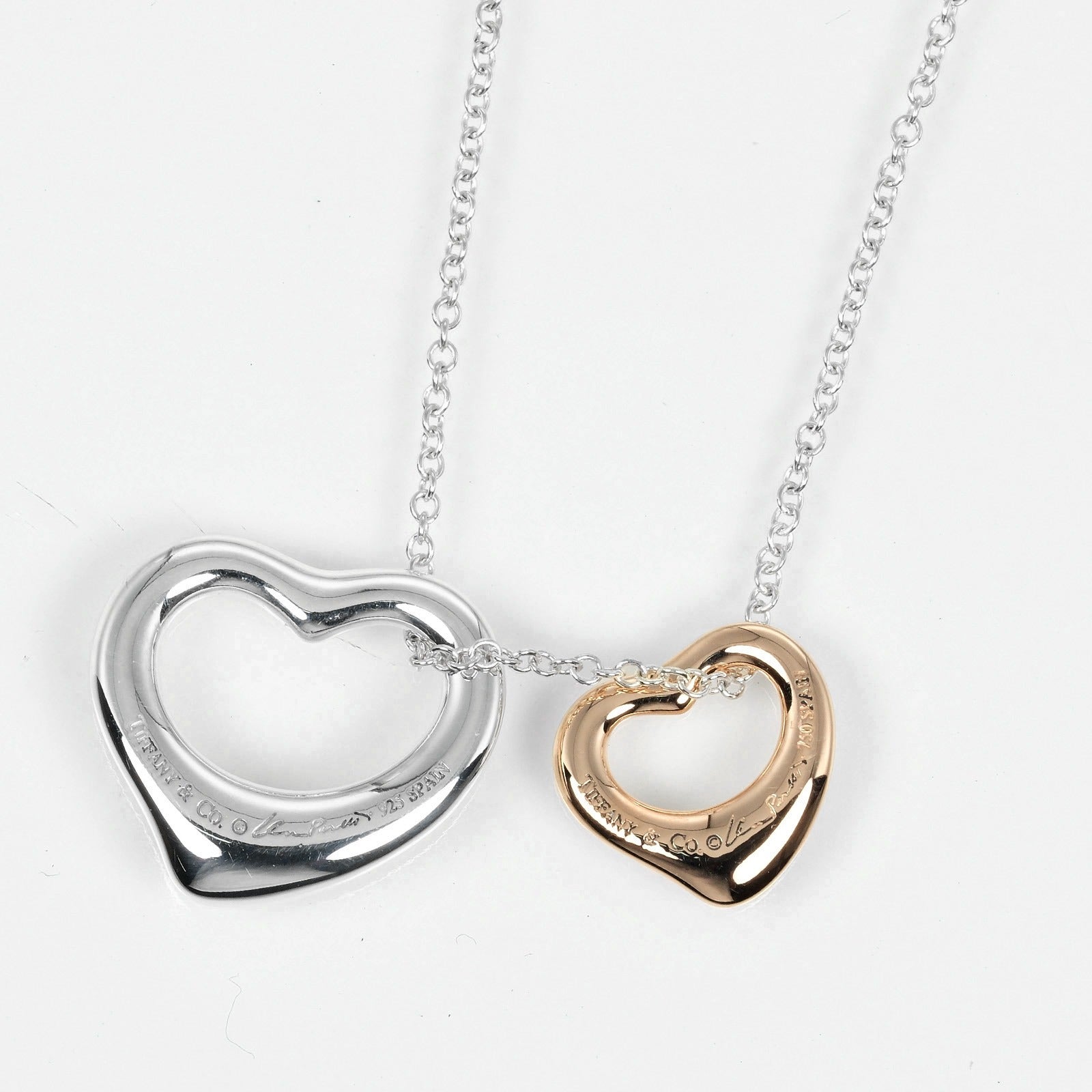 Tiffany & Co Silver 925/K18PG Double Open Heart Necklace