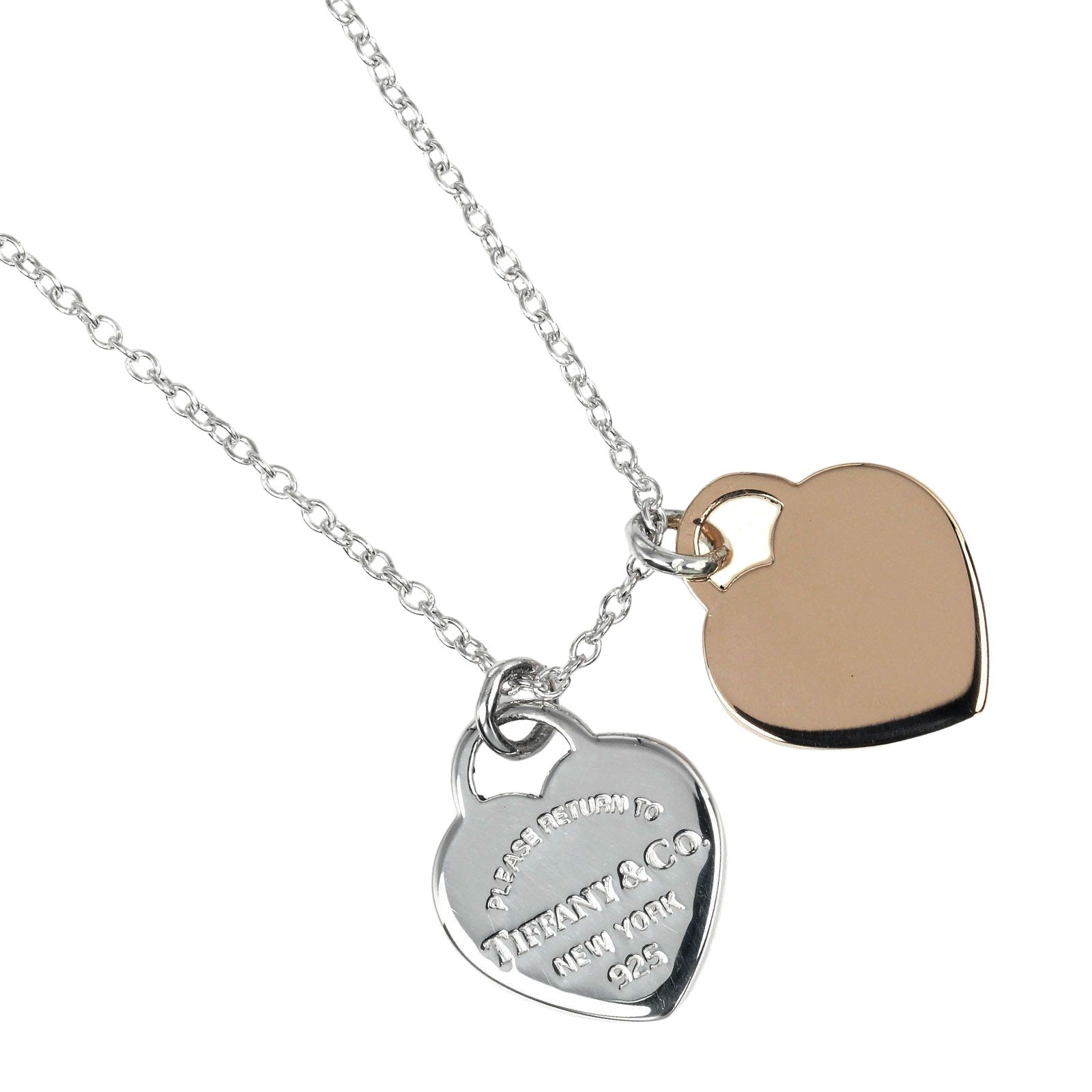 Tiffany & Co Silver 925 Rubedo Metal Double Mini Heart Tag Necklace