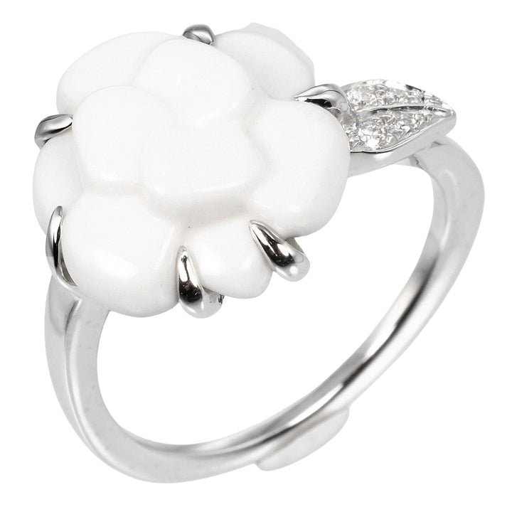 Chanel Camellia Ring K18WG Ceramic Diamond