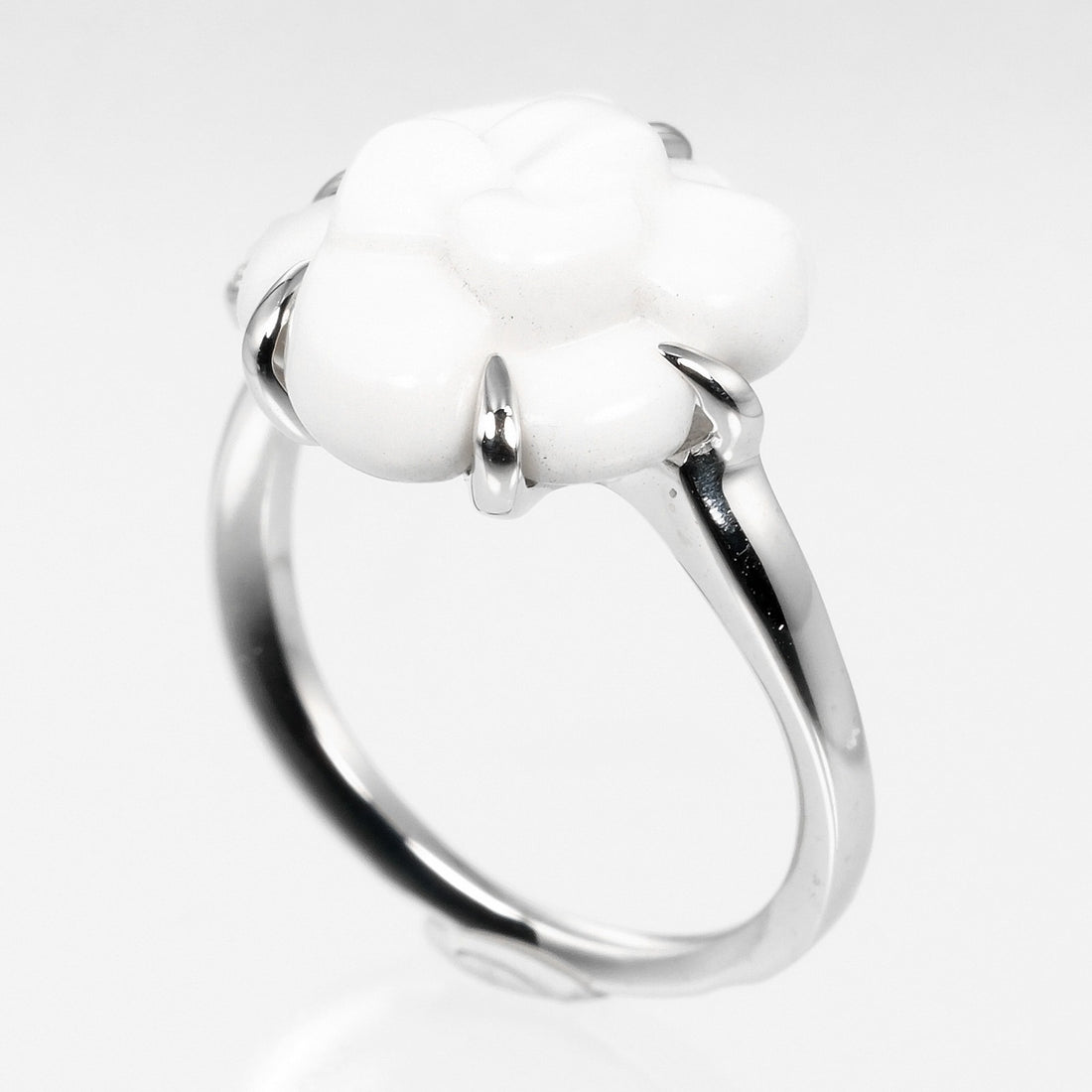 Chanel Camellia Ring K18WG Ceramic Diamond