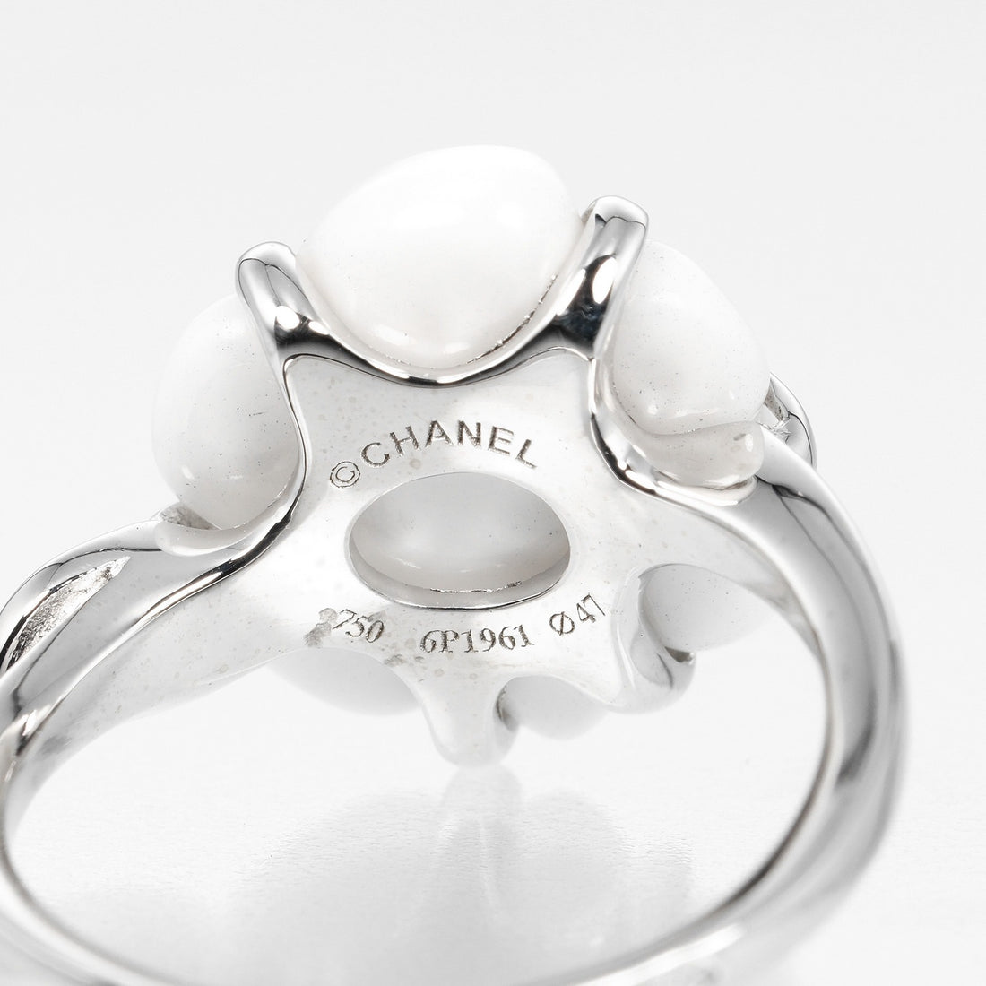 Chanel Camellia Ring K18WG Ceramic Diamond