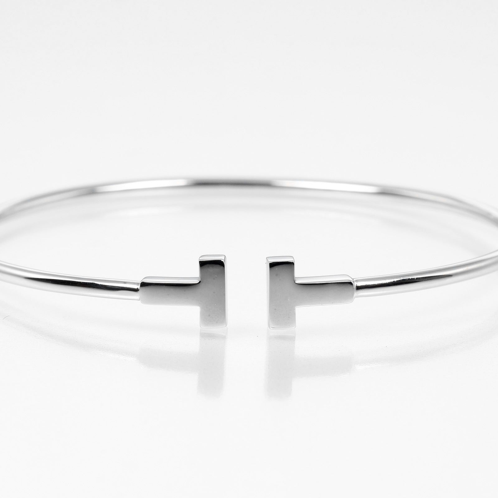 Tiffany & Co T Wire Narrow Bangle K18 White Gold