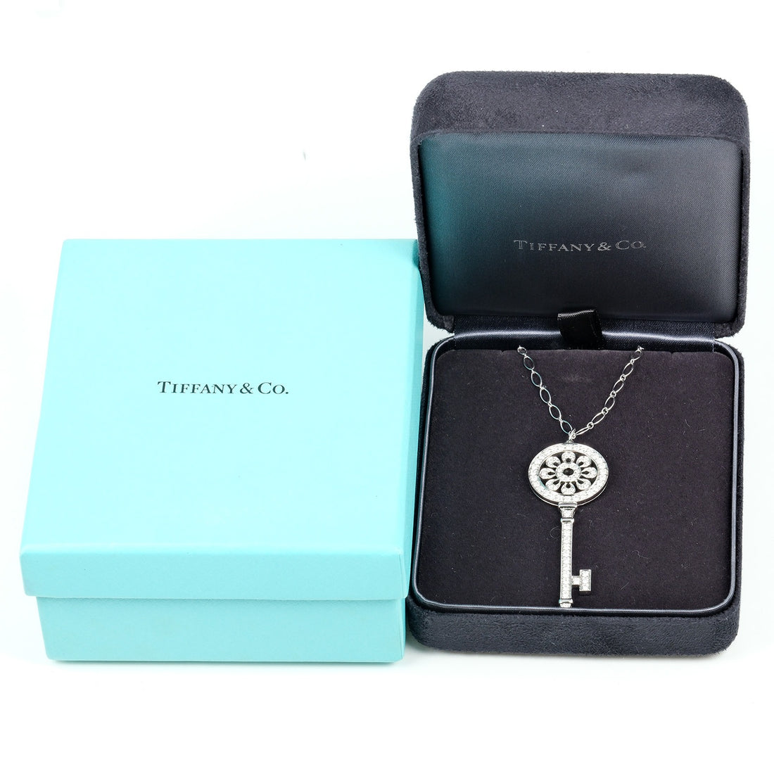 Tiffany & Co Petal Key Necklace Platinum White Gold Diamond