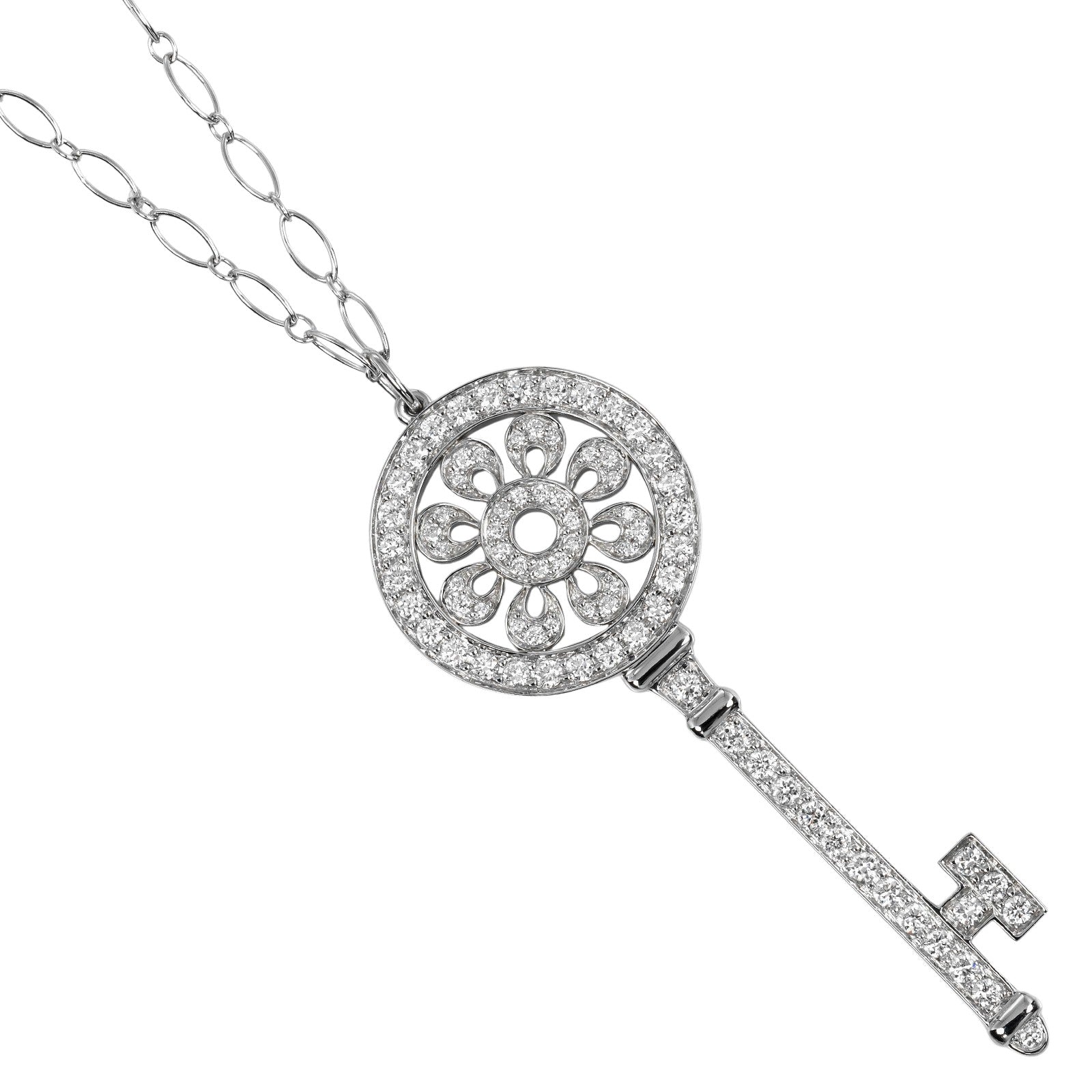 Tiffany & Co Petal Key Necklace Platinum White Gold Diamond