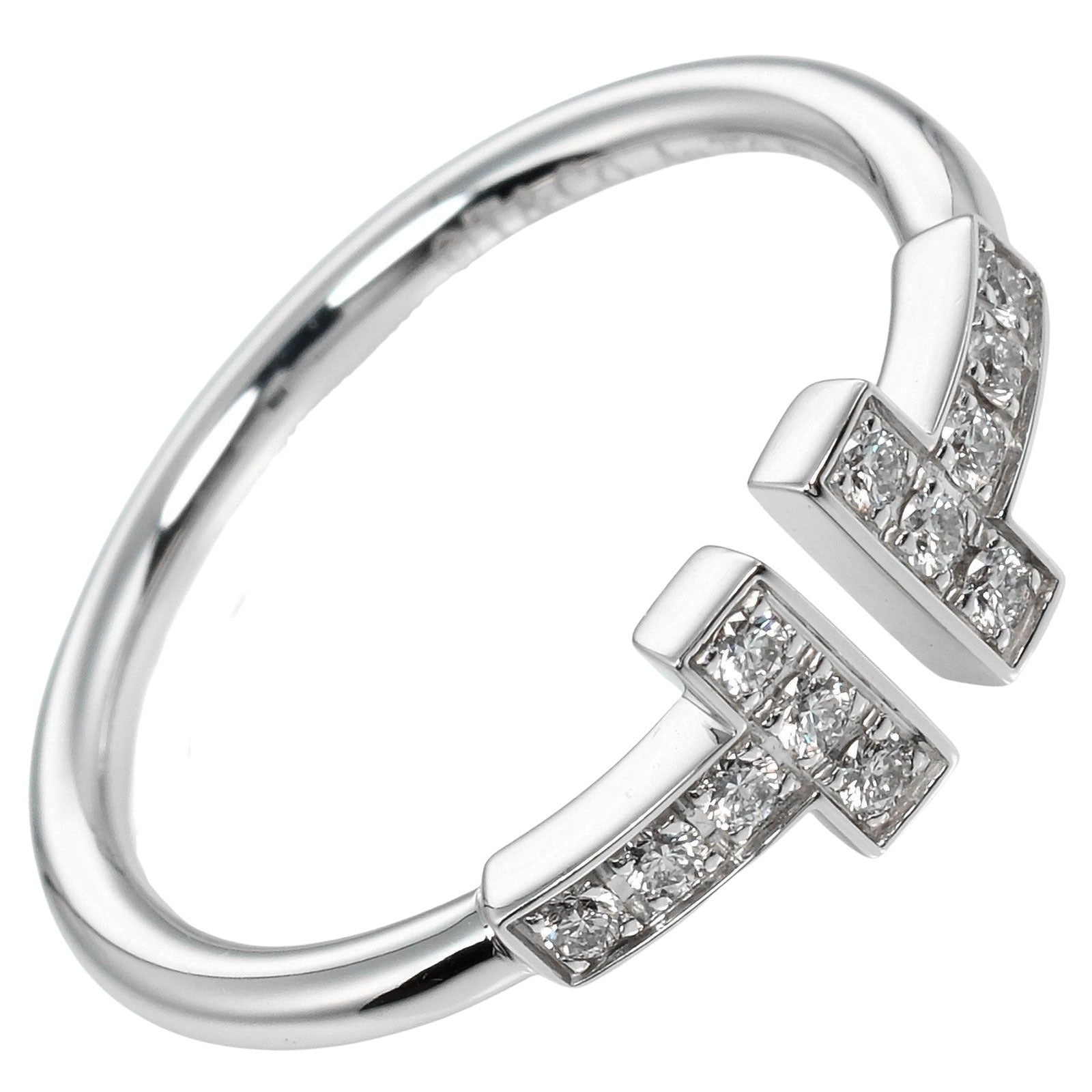 Tiffany & Co T Wire Ring K18 White Gold Diamond