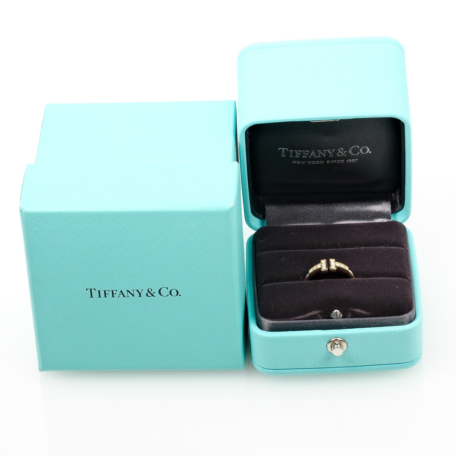 Tiffany & Co T Wire Ring K18 Yellow Gold Diamond